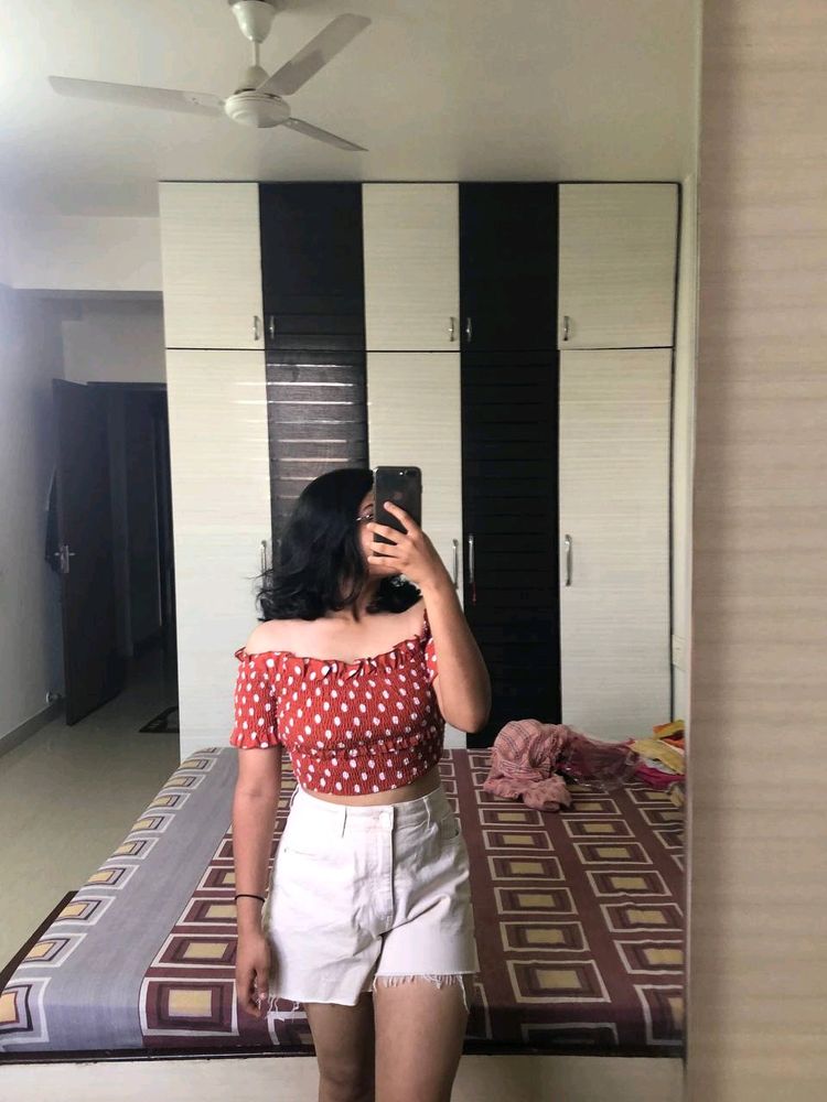 Off Shoulder Korean Polka Doted Cutest Top