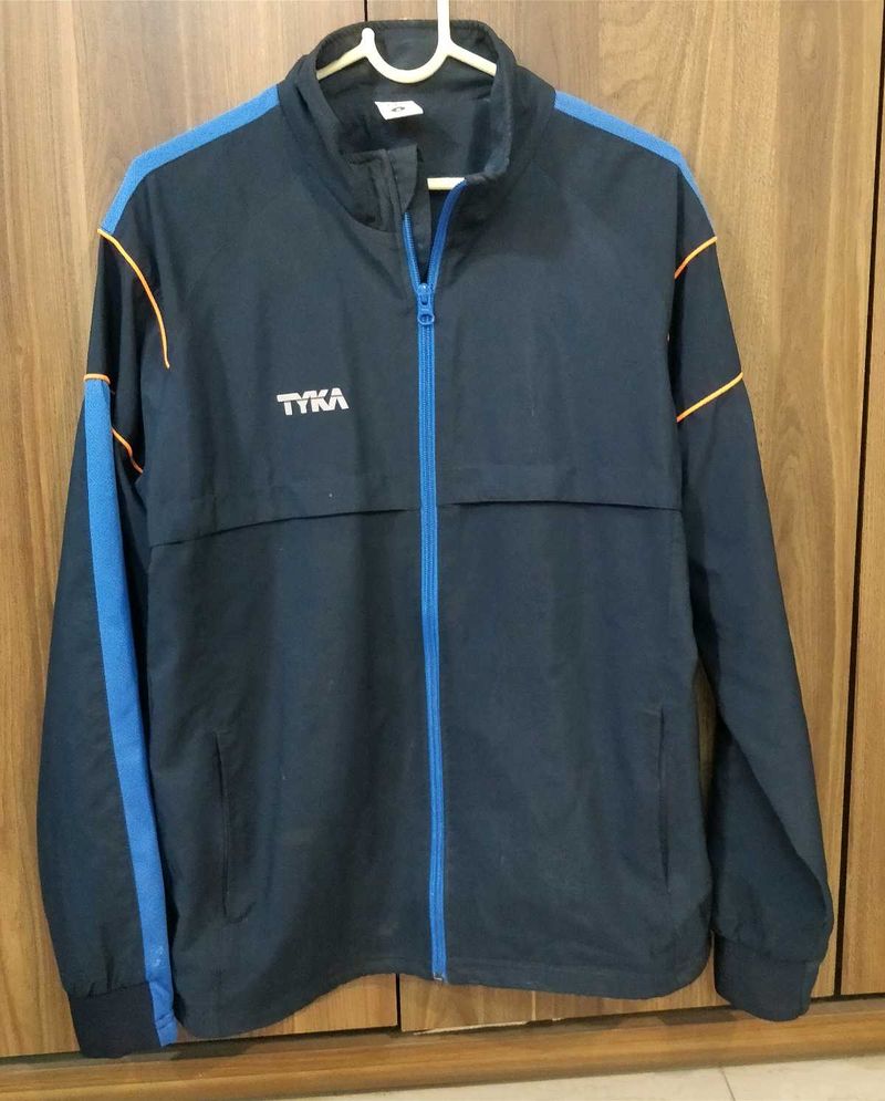 Dark Blue Sports Track Jacket With Orange Trims