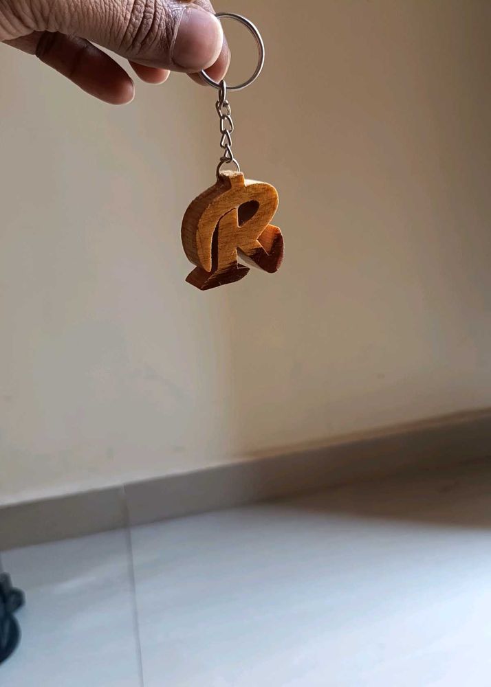 Wooden Keychain "R" Letter