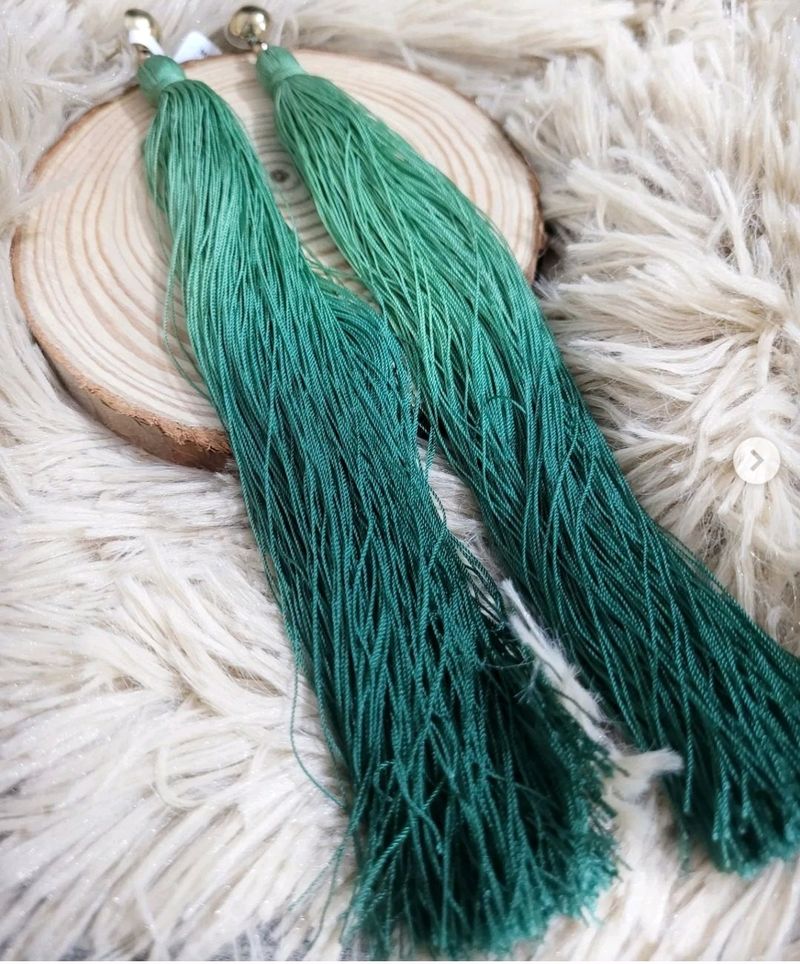 Fringe Earrings In Ombre Green