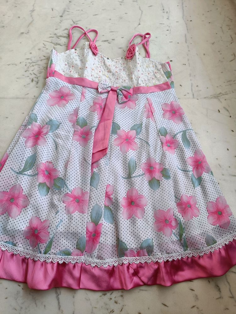 Floral Satin And Georgette Dress For Girls