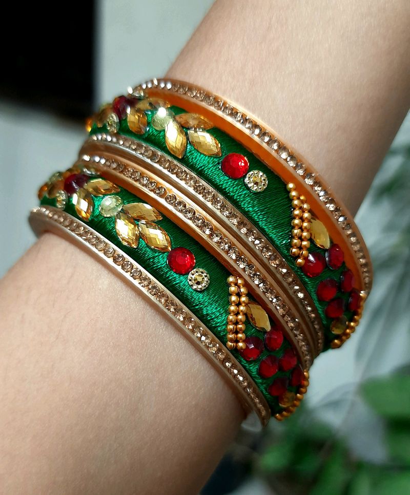 Royal Bridal Green Silk Thread Bangles Set