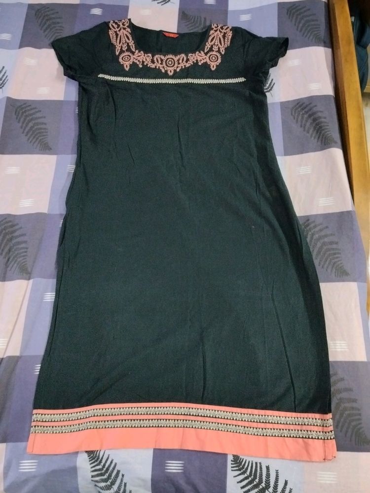 Pure Cotton Mid Length Black Designer Kurti