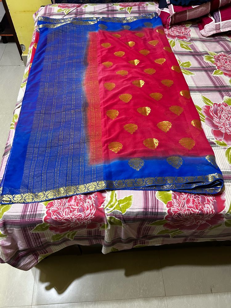 Fancy Dark Pink & Blue Saree