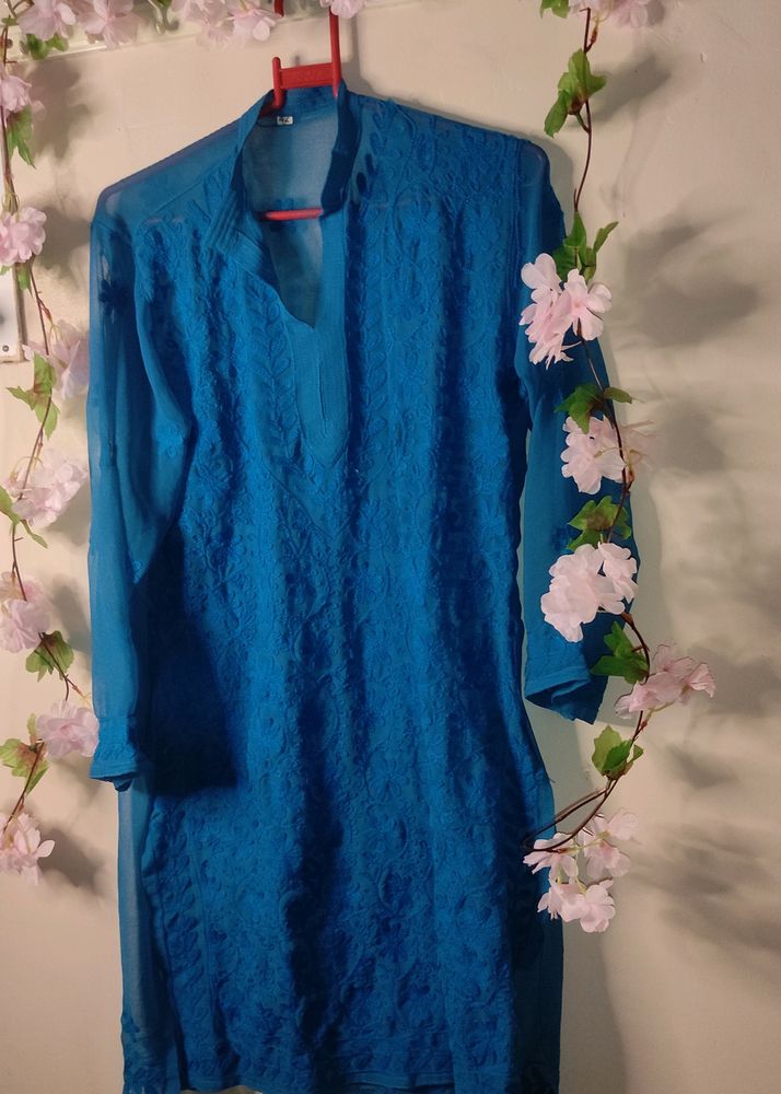 Beautiful Blue chikankeri Kurti