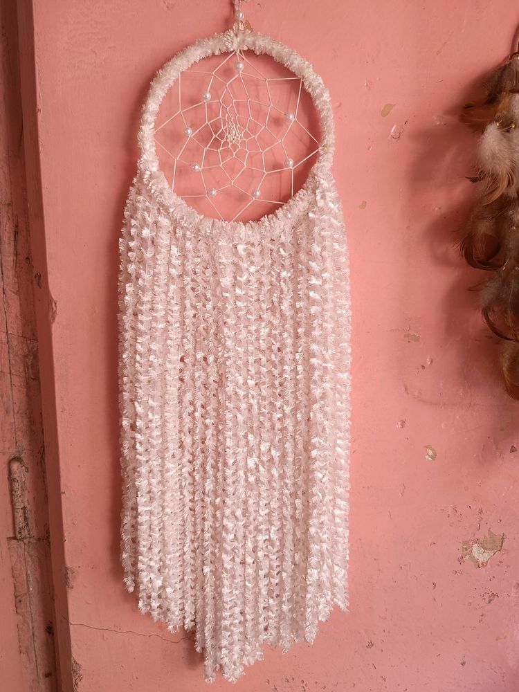 Handmade White Furry Dreamcatcher For Wall Decor