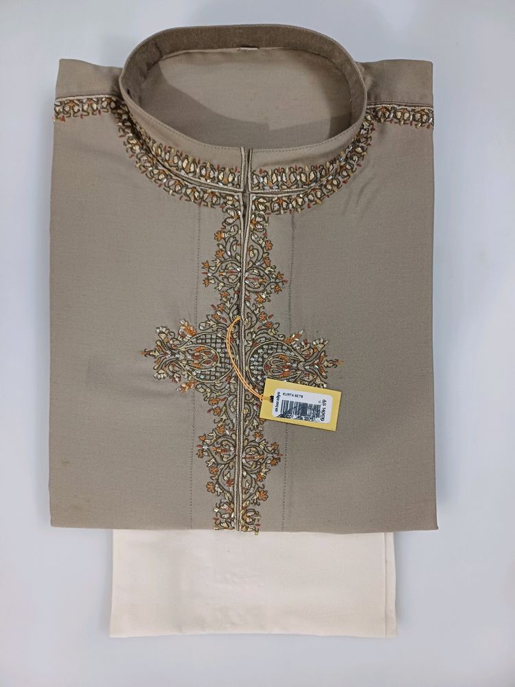 Kurta Chudidar Set (Beige With Handwork)