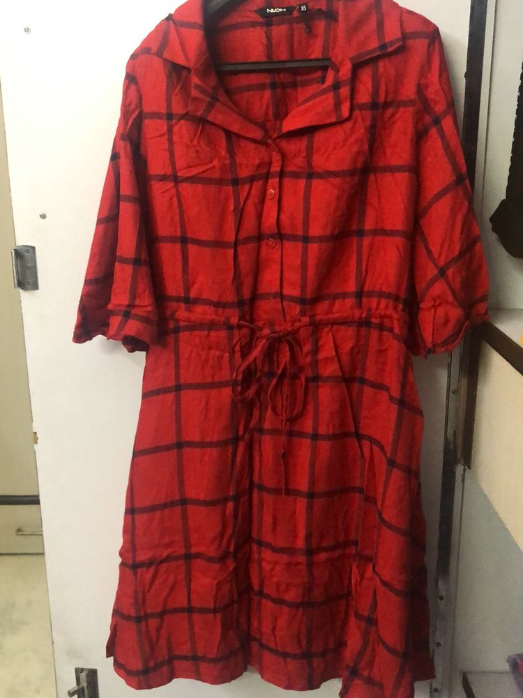 Nuon Westside Red Flannel Buttoned Dress