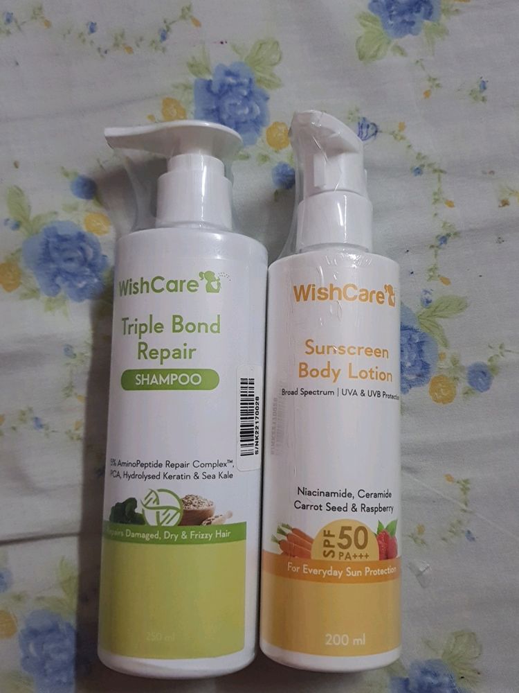 Wishcare Triple  Repair Shampoo  & Body Sunscreens