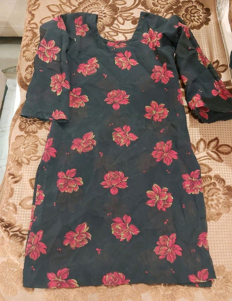 Black Floral Kurta And Patiala Salwar