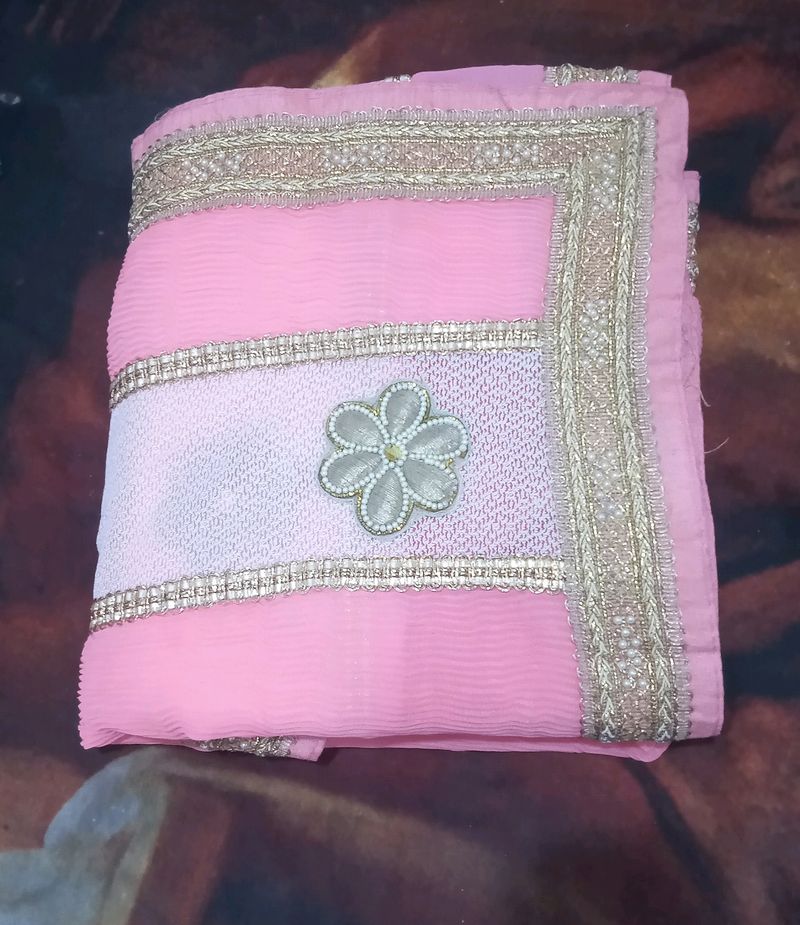 New Pretty Pink Stylish Saree With Blouse