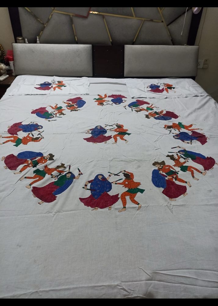 White Hand painted Bedsheet