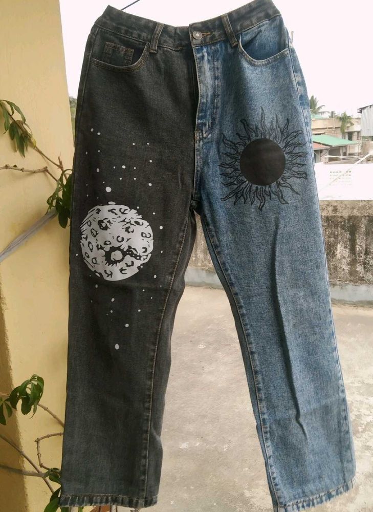 URBANIC Y2K Patchwork Sun Moon Print Jeans