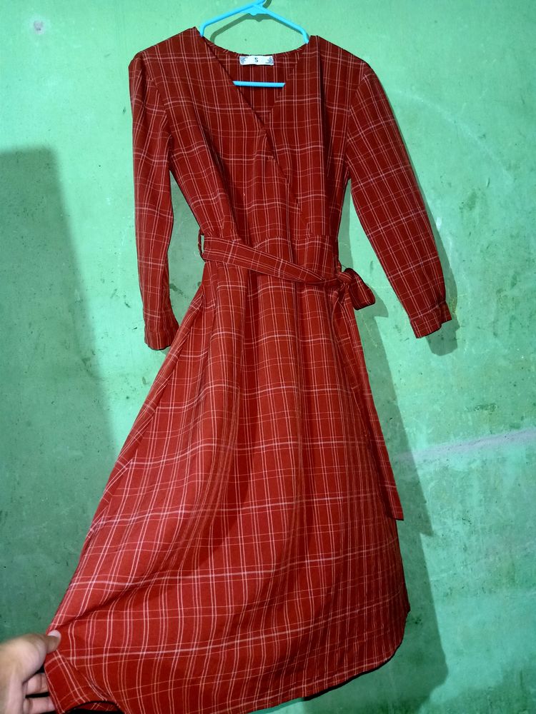Korean Red Checkered Dress