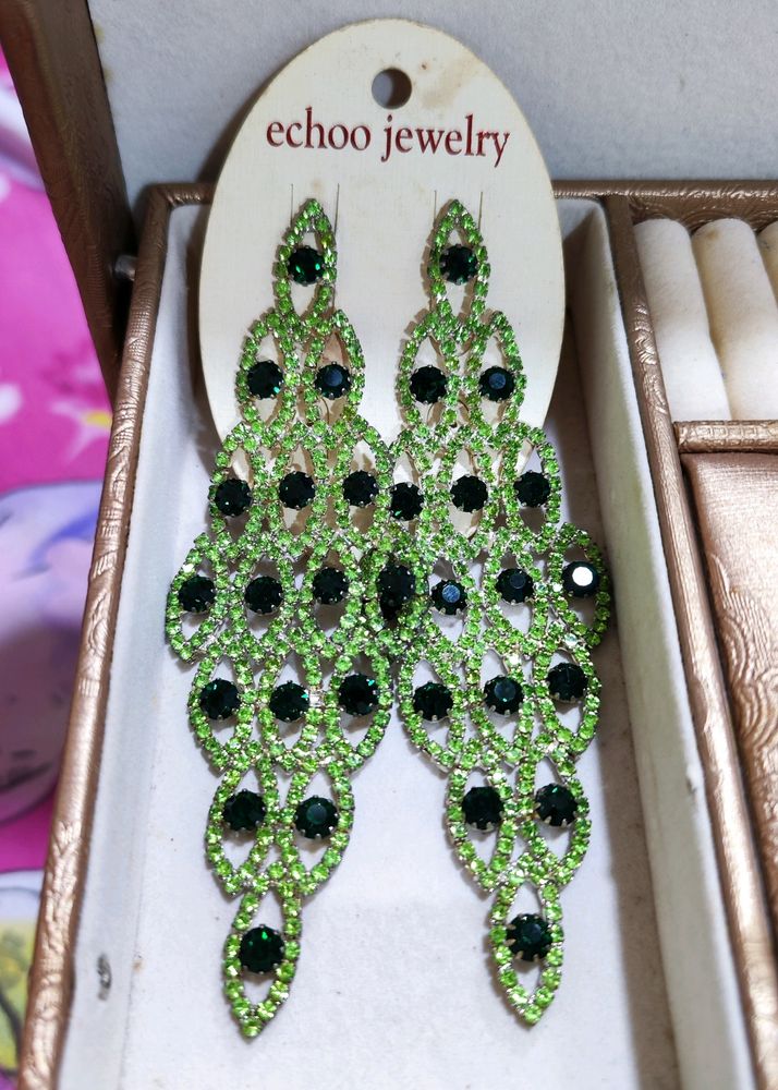 Green Long Stones Earrings