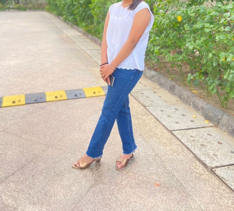 White Top And Straight Jeans