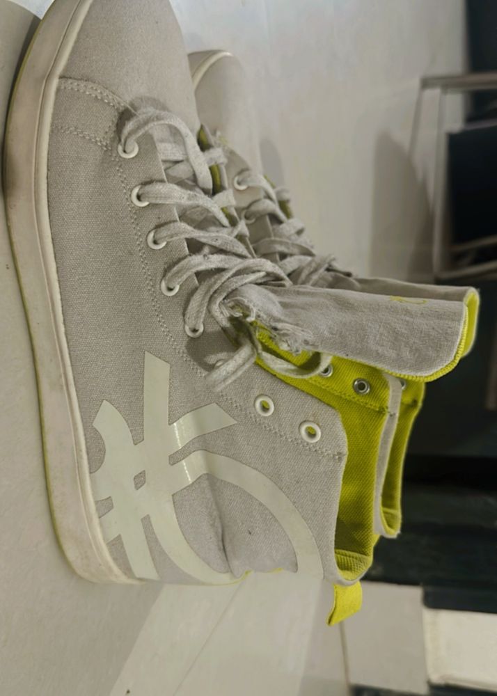 Benetton Men Off White Neon High Top Sneakers