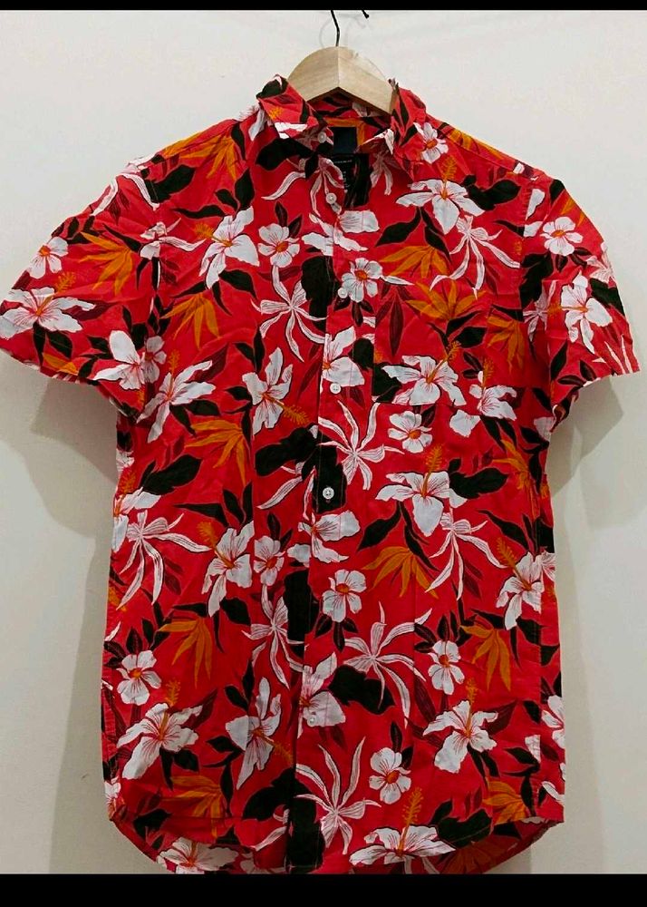 H&M Tropical Print Orange Shirt For Men Size Xs