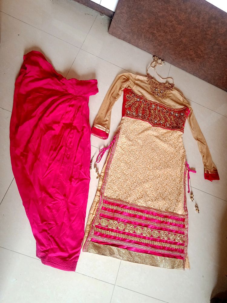 Pink And Gold Party Wear Suite