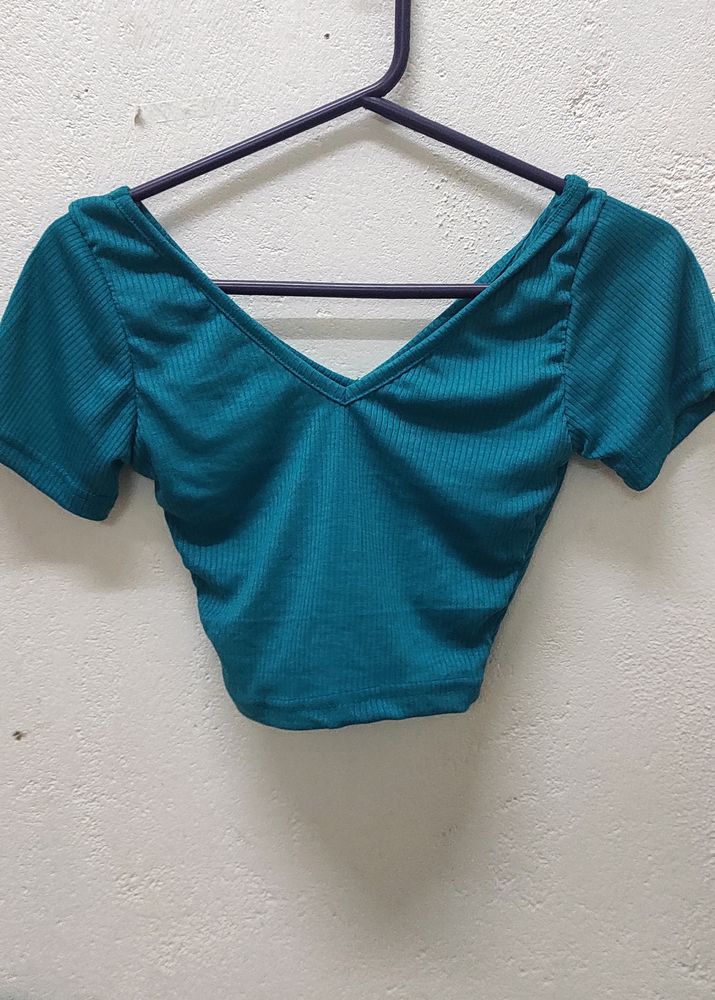 Cute Blue Ribbed Crop Top