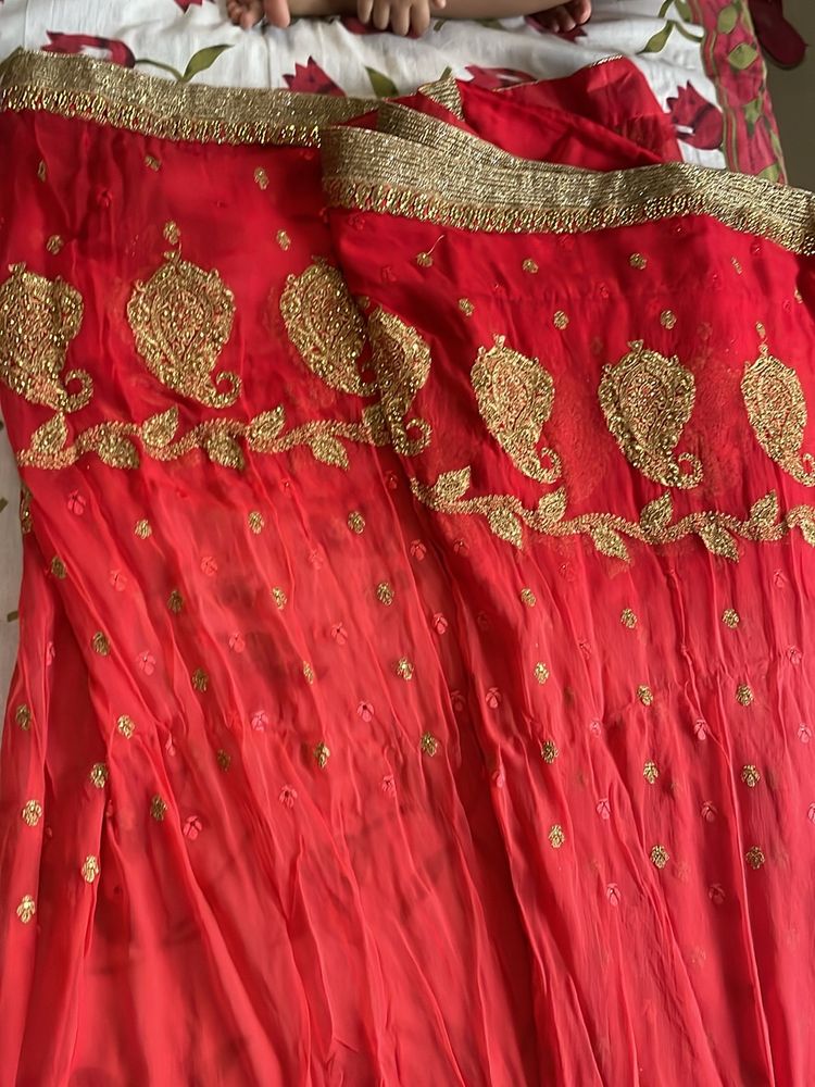 Tomato Red Double Shaded Pure Chiffon Saree