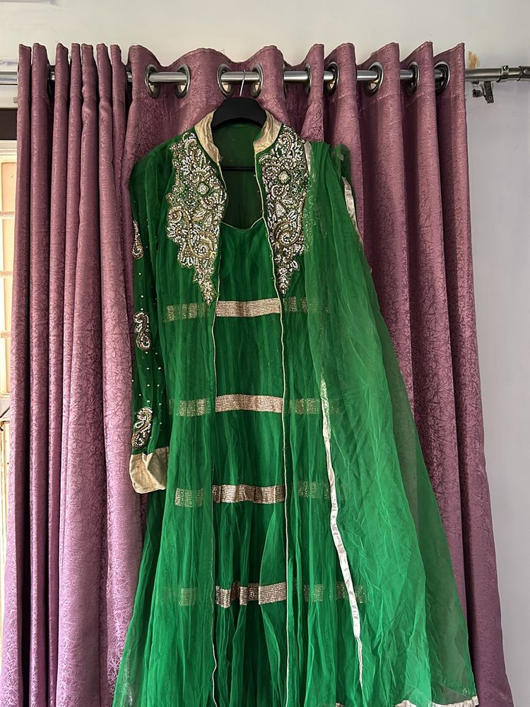 Green Long Dress With Dupatta