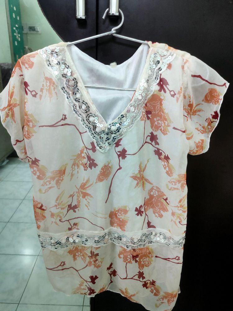 Floral Peach Shimmer Work Top !