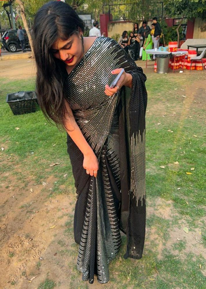 Black And Silver Sequence Saree