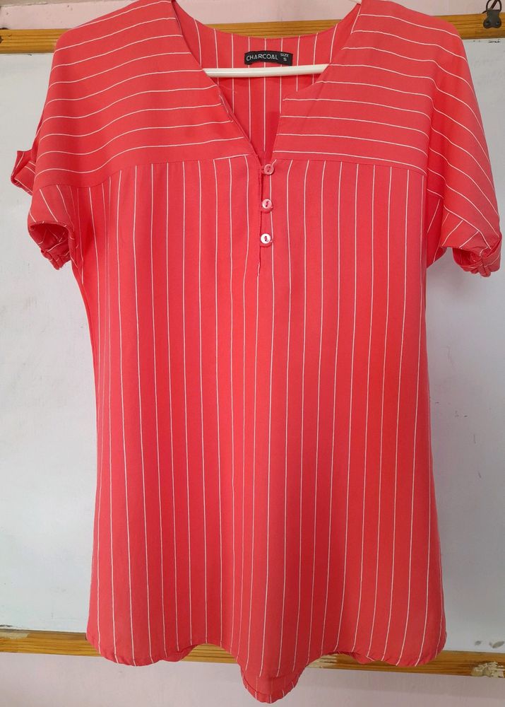 Striped Casual Pink Top By CHARCOAL designer