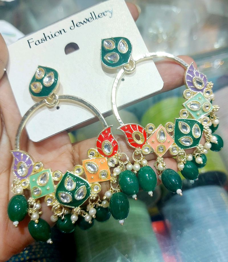 Enamel Kundan Stone Ear Rings