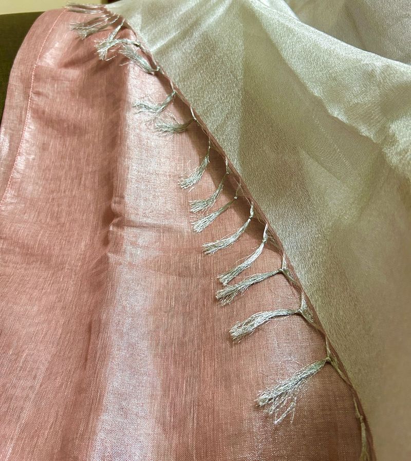 Pink & Silver Linen Zari Saree