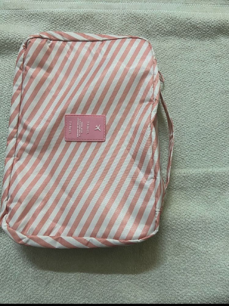 Canvas Stripped Cosmetics Bag