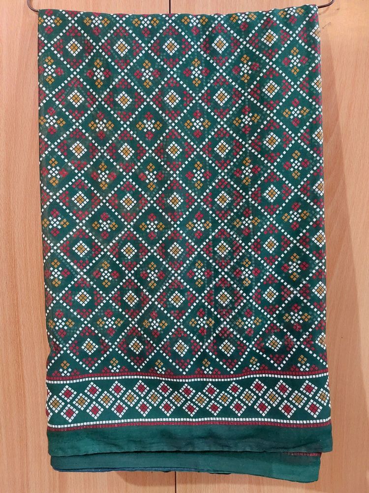 Bandhani Printed Green Saree