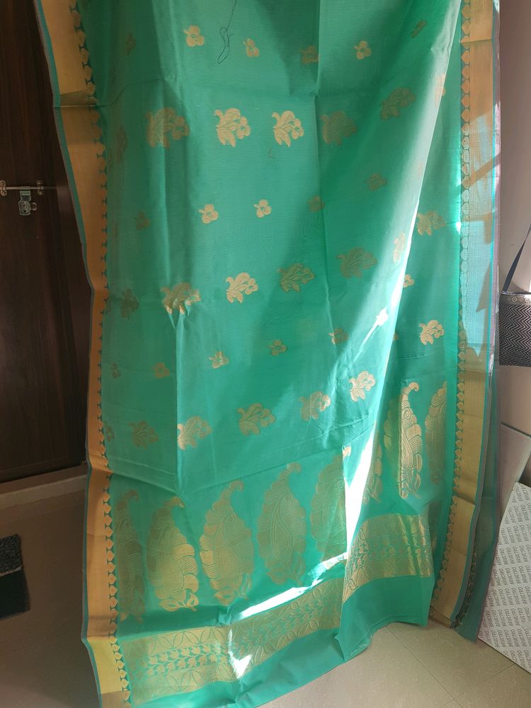 Sea Green Sari With running Blouse