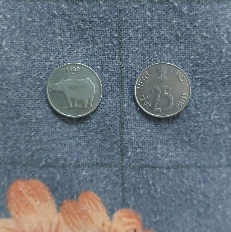 25 Paise Coins. Year 1989 & 1992