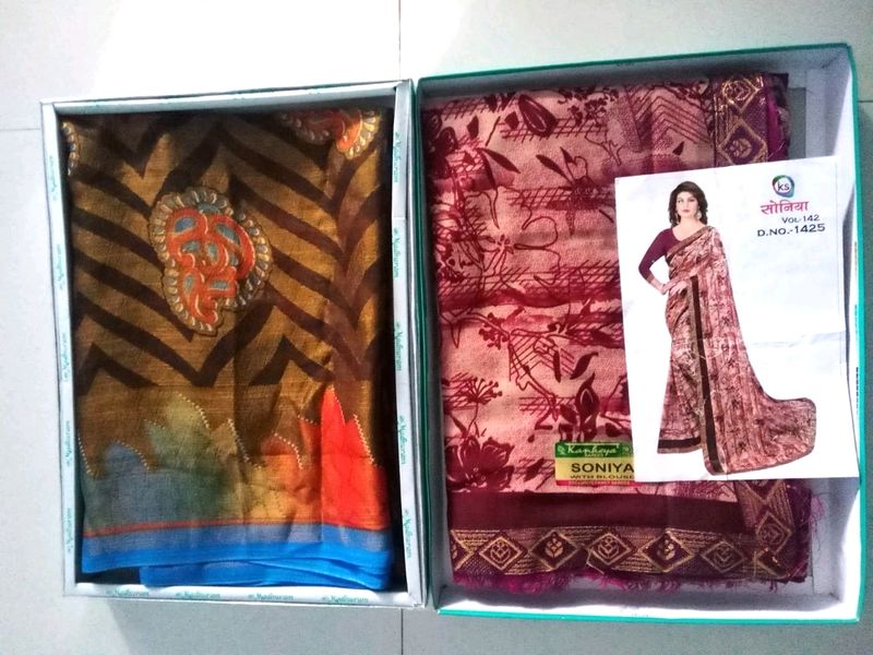 2 New Sarees Combo With Blouse Peice