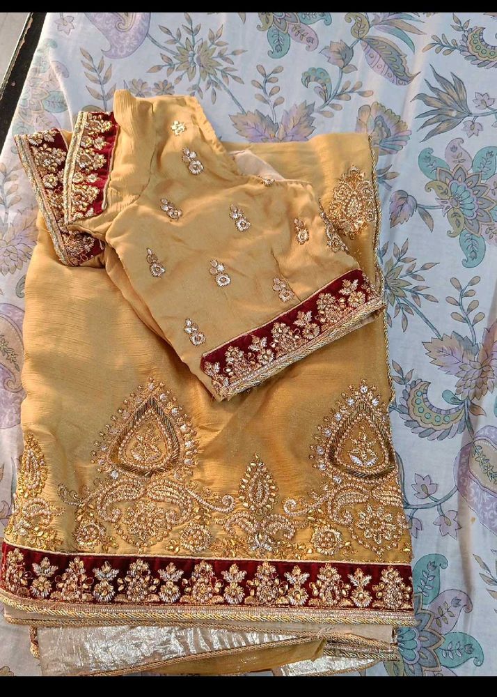 Golden Heavy Work Saree With blouse