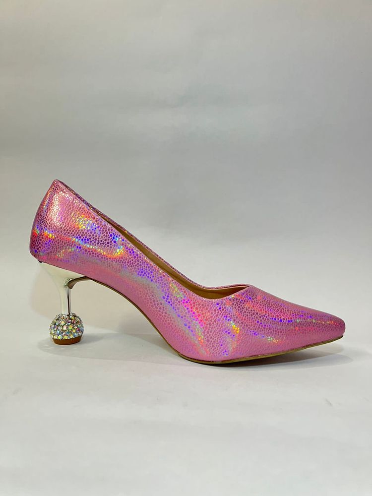 Holographic Pink Party Wear Heels For Women