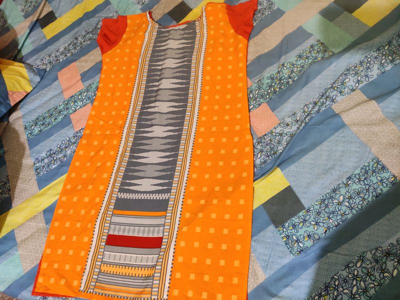 Orange Crepe Kurti On Sale