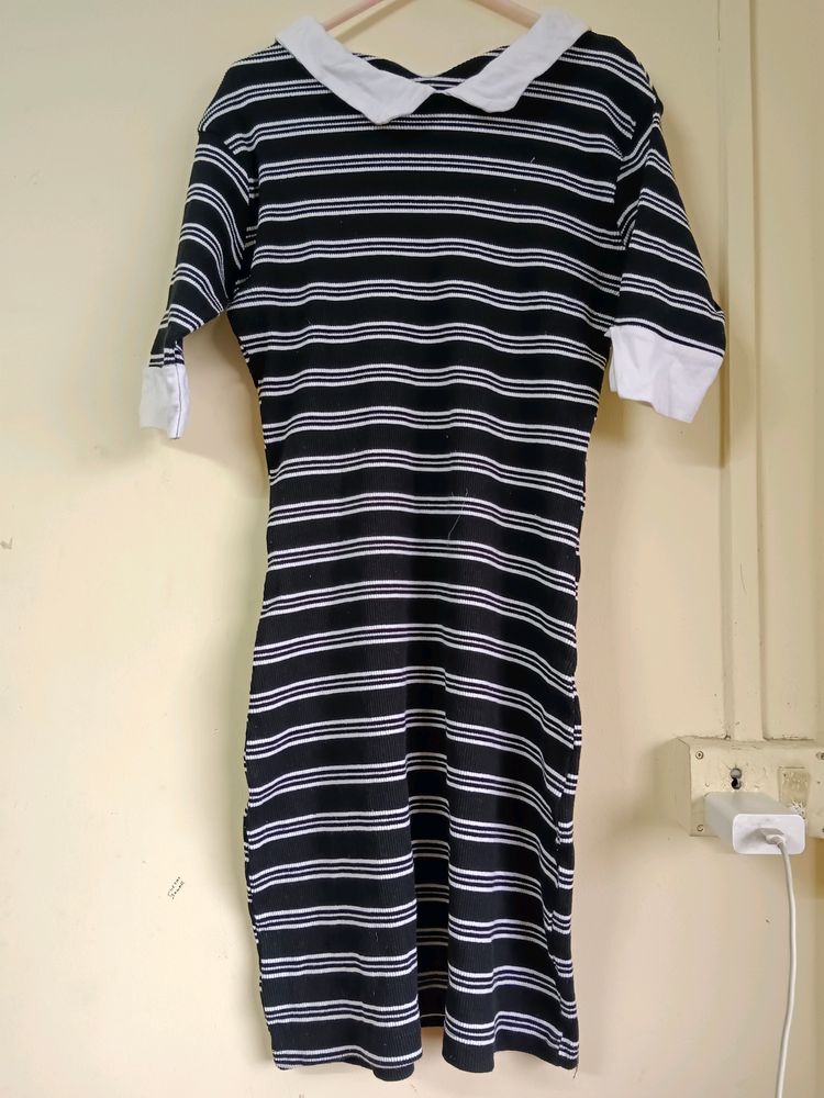 Black & White Strips Bodycon Dress Size Small