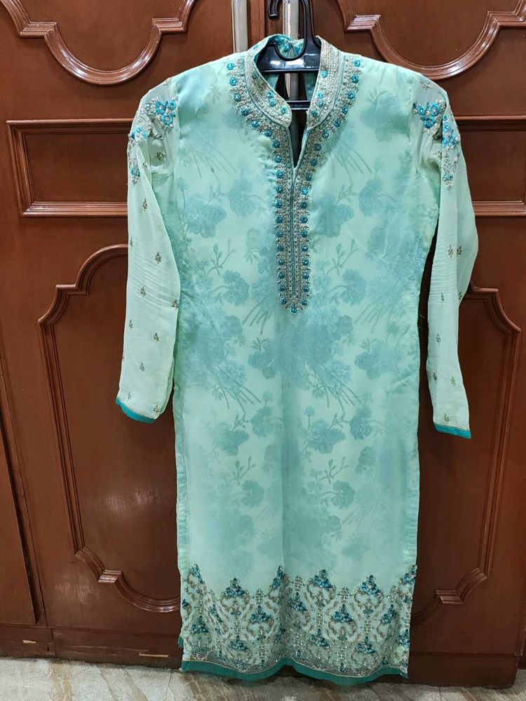 Green Gold Embroidery Kurti