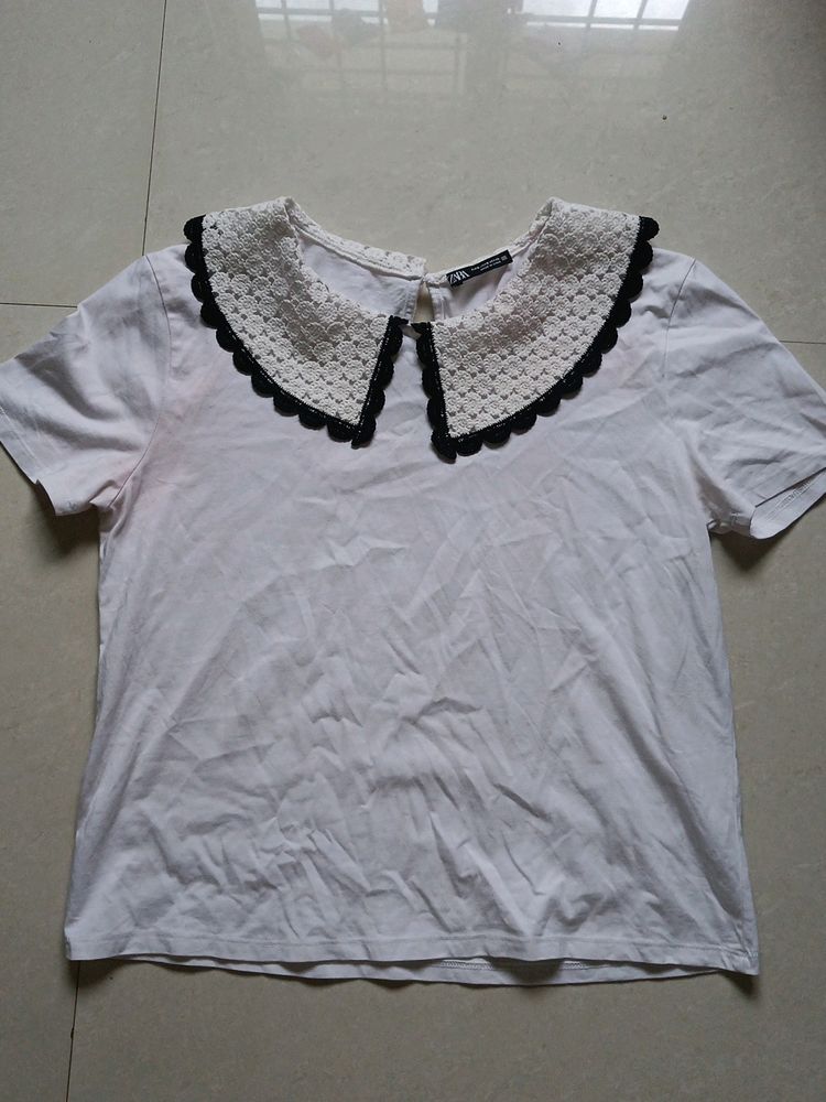 Zara Tshirt With Cute Bow Detail