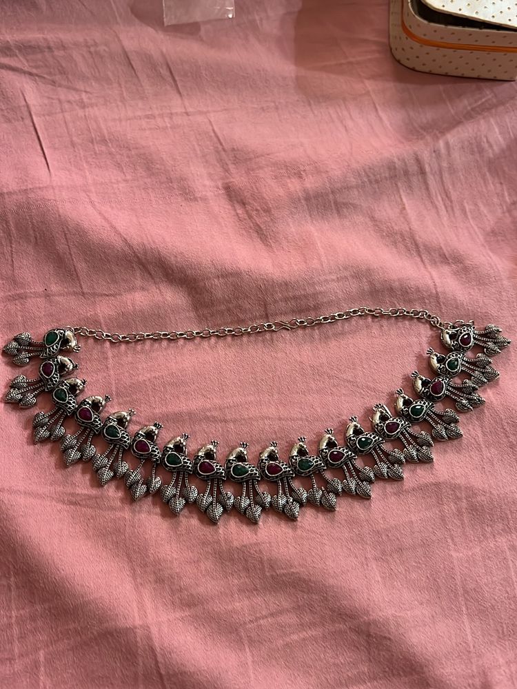 Oxidised silver necklace