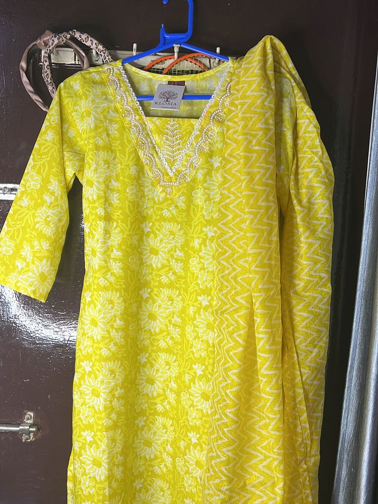 Yellow Women Suit Kurta Plazzo Dupatta Set