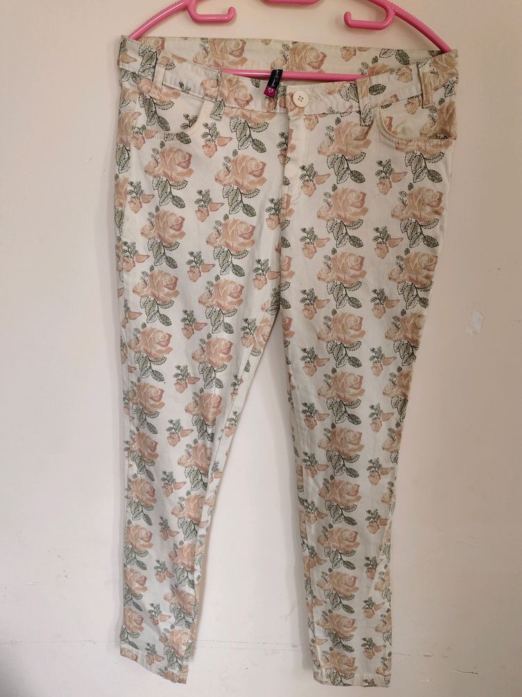 Floral Beige Trouser - 32