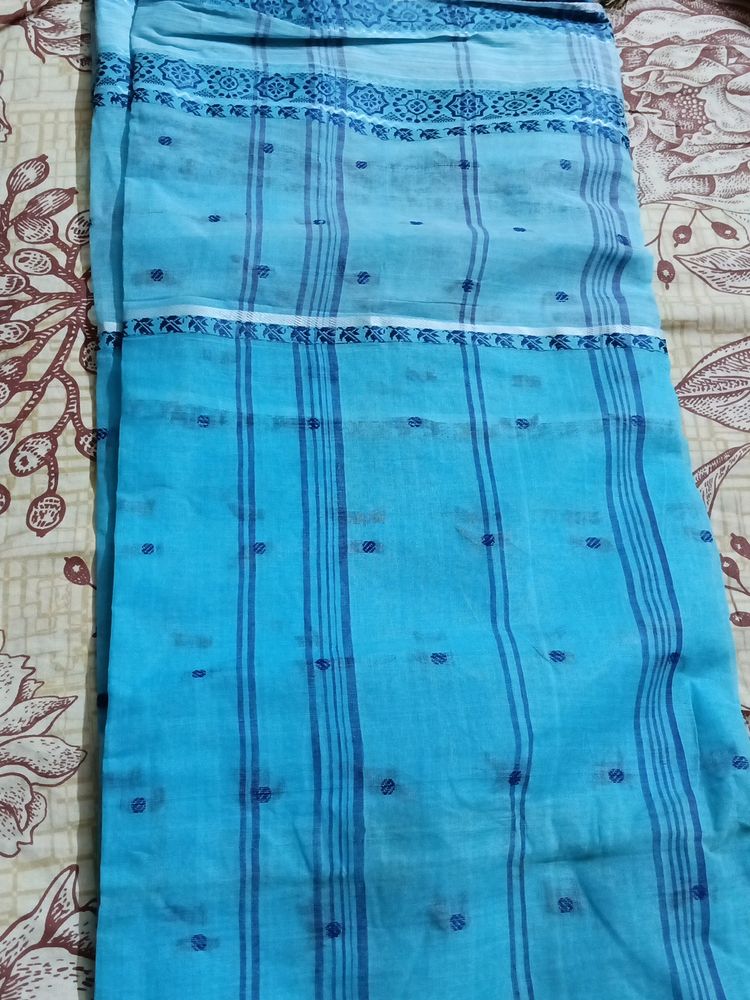 Beautiful Cotton Blue Colour Tant Saree