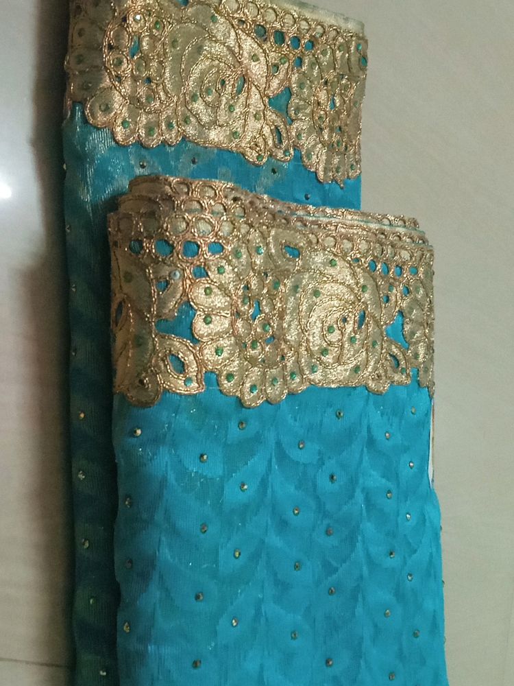 Netted Sky Blue New  Saree