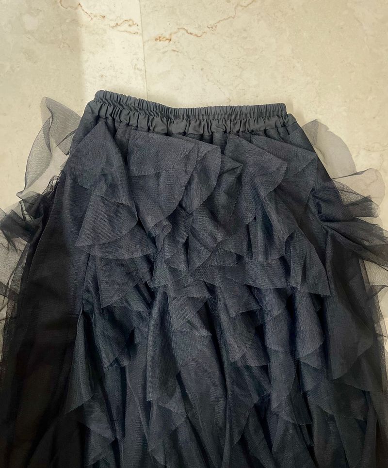 Black Ruffle Long Skirt