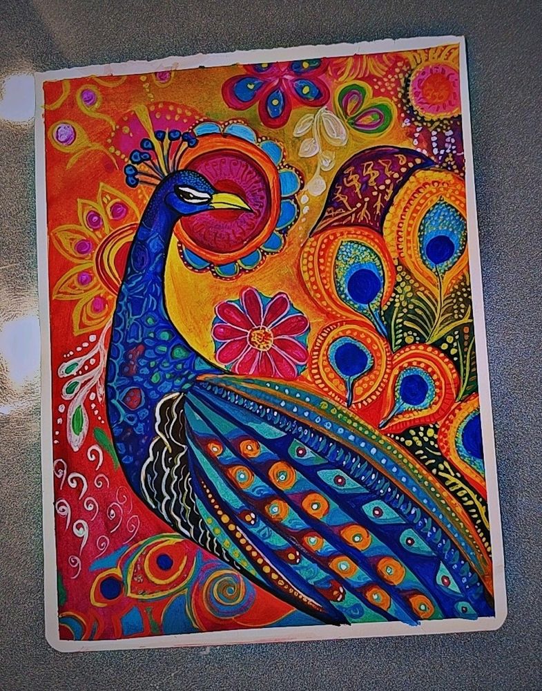 Beautiful Peacock Folk Art Painting