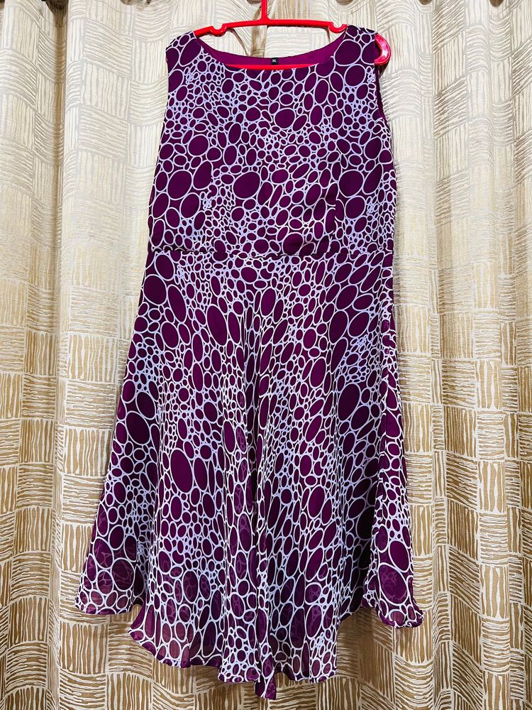 Wine Color Dress With Geometry Print